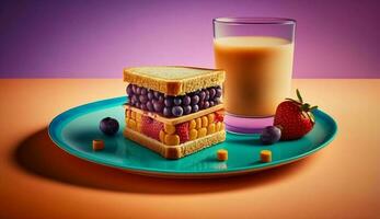 Sweet meal of dessert and fruit on plate ,generative AI photo