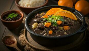 recién cocido gastrónomo carne de vaca estofado con vegetales ,generativo ai foto