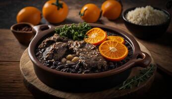 recién cocido gastrónomo comida en un de madera cuenco ,generativo ai foto