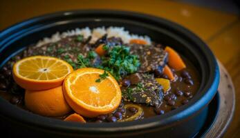 comida de gastrónomo frescura con vegetales y carne ,generativo ai foto