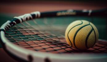 cerca arriba de tenis pelota en competencia selectivo atención ,generativo ai foto