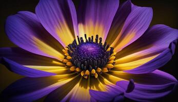 Close up of single purple flower head, macro shot ,generative AI photo