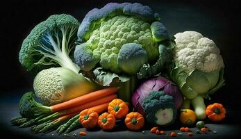 Fresh autumn vegetables in vibrant multi colored display ,generative AI photo