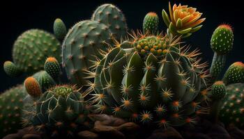 Nature illustration shows green spiked succulent plant ,generative AI photo