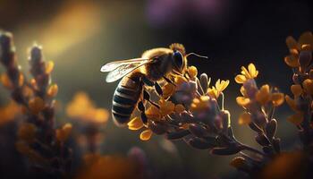 industrioso abeja en buscar de sus polen ,generativo ai foto