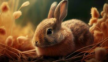 Conejo con césped realista escena ,generativo ai foto
