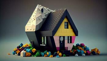 isometric building house with isometric pieces ,generative AI photo