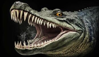 Dinosaur roaring with open mouth, fierce and hungry , photo
