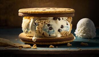 Sweet homemade chocolate cookie indulgence on wood table ,generative AI photo