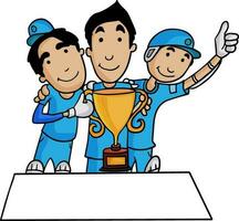 Character of cricketers with trophy cup. vector