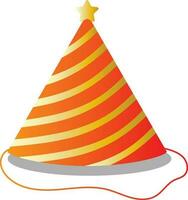 Stripy Party Hat Flat Icon In Golden And Orange Color. vector