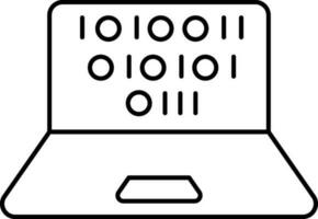 Line art illustration of Binary code in laptop screen icon. vector