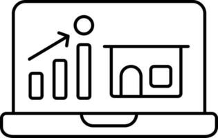 House Graph in Laptop Screen Line Art Icon. vector