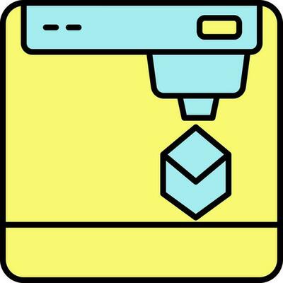 3D Printer Icon In Blue And Yellow Color.