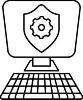 Setting computer security and keyboard icon in thin line art. vector