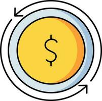 Money transfer icon in yellow and blue color. vector
