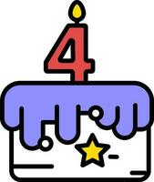 4 number candle on cake icon. vector