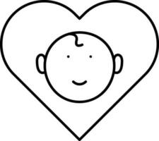 línea Arte ilustración de bebé cara en corazón forma icono. vector