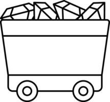 Black Outline Coal Cart Icon In Flat Style. vector