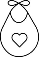 Heart shape on baby bib icon in line art. vector