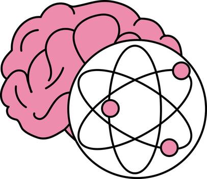 Atomic Structure With Brain Icon In Pink And Black Color. vector