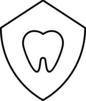 Line art Tooth protection shield icon in flat style. vector