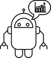 Robot speak question with presentation graph icon in line art. vector