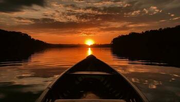 puesta de sol velero aventura, tranquilo agua refleja multi de colores cielo belleza generado por ai foto