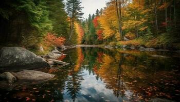 Tranquil autumn forest reflects vibrant colors of nature beauty generated by AI photo