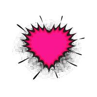 Pop art heart shape sticker on halftone background. vector