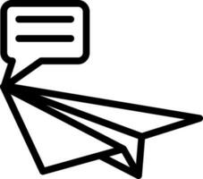 Speech bubble with paper plane icon in line art. vector