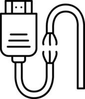 Broken usb cable size icon in thin line art. vector