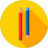 Red and Blue pencil on yellow round background. vector