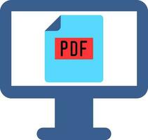 Flat style PDF file in Monitor Screen icon. vector