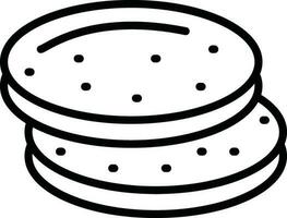Round cream biscuit icon in black line art. vector
