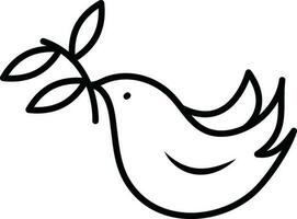 Dove holding leaf icon in line art. vector