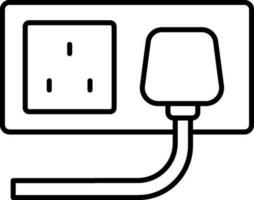 Flat style Charger plug connected to socket icon in line art. vector