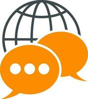 Globe with Speech Bubble Icon in Black and Orange Color. vector