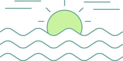 Sunrise Or Sunset At Beach Icon In Green And White Color. vector