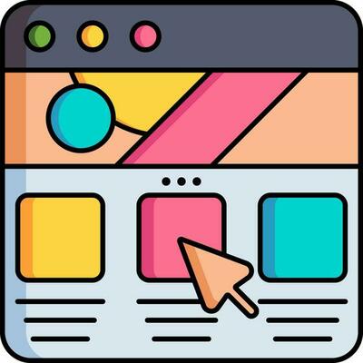Cursor arrow on web page icon in colorful color.