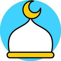 Flat Style Mosque icon in white and yellow color. vector