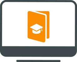 Flat Style Graduation Book in Computer Screen Icon for E-Learning. vector