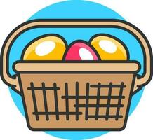 Colorful Eggs in Brown Basket icon. vector