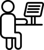 Line art illustration of Man working on desktop icon. vector