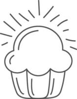 Rays decorated cupcake in black line art. vector