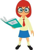 Cartoon character of girl in school uniform with book. vector