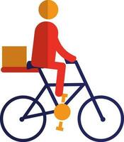 Faceless delivery boy sitting on bicycle with box. vector