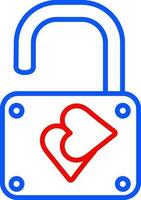 Open Heart Lock icon in blue and red line art. vector
