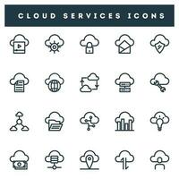 Set of 20 cloud services icon on white background. vector