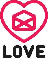 Love Text with Heart and Envelope Line Icon in Pink and Black Color. vector